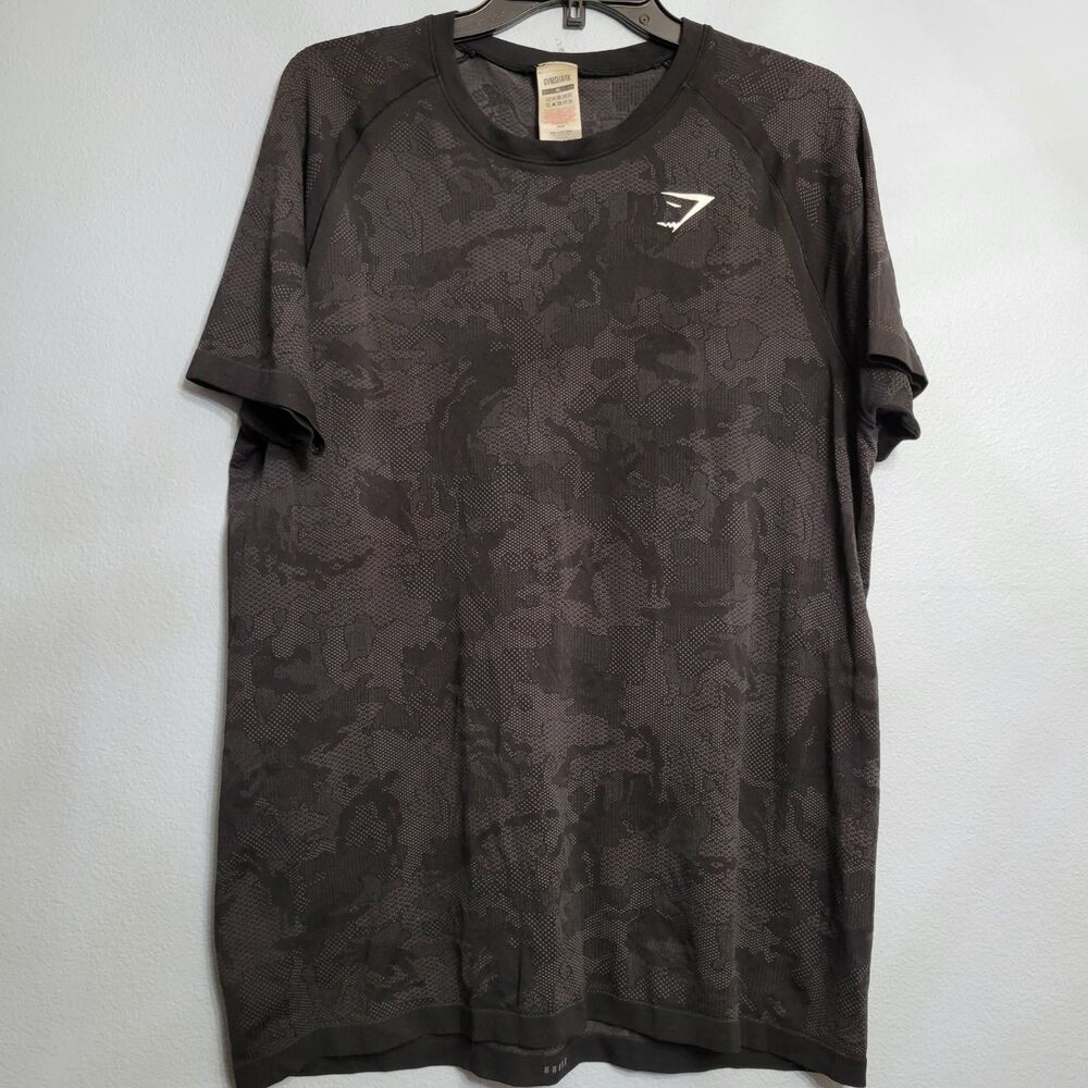 Gymshark Geo Seamless Camo T-Shirt Men's XL Charcoal/Black Activewear Athletic